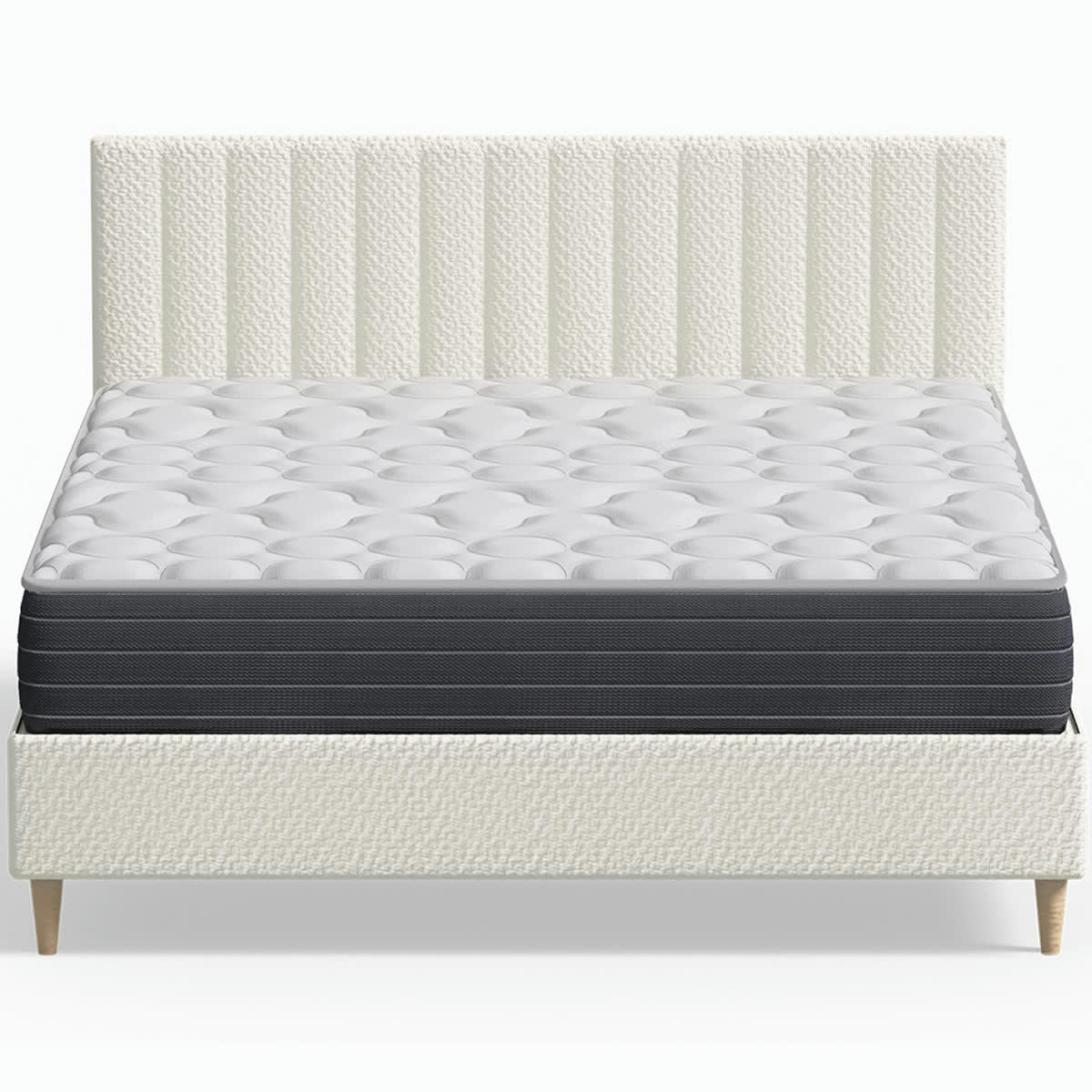 MEMO HR & ELIOT - Pack lit 160x200 en tissu bouclé écru + Matelas mémoire de forme