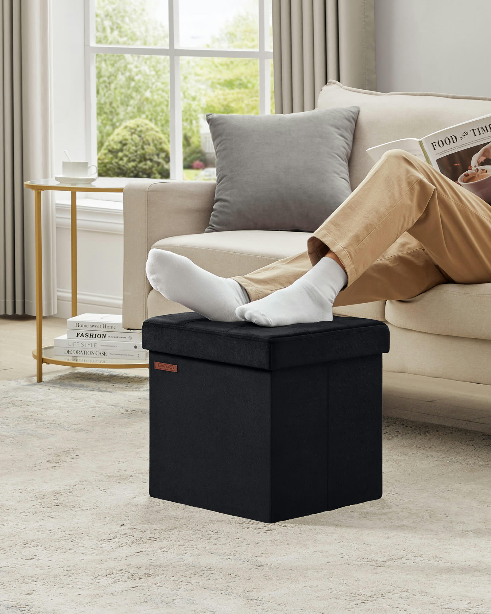 - Banc de rangement mdf 38 x 38 x 38 cm velours noir d'encre