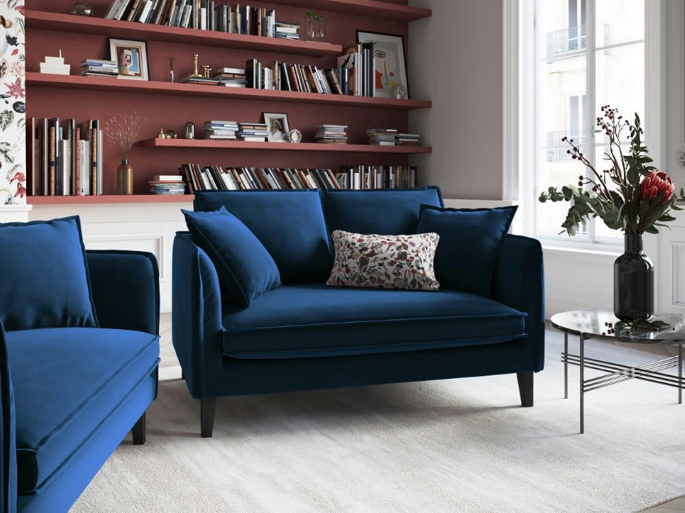 PROVENCE - Canapé 2 places en velours bleu roi