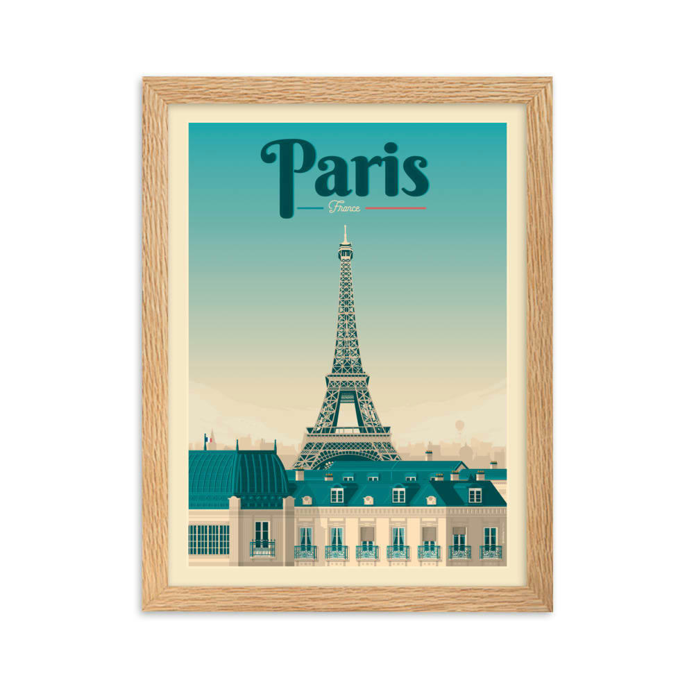 - Affiche Paris France avec Cadre (Bois) 21x29,7 cm