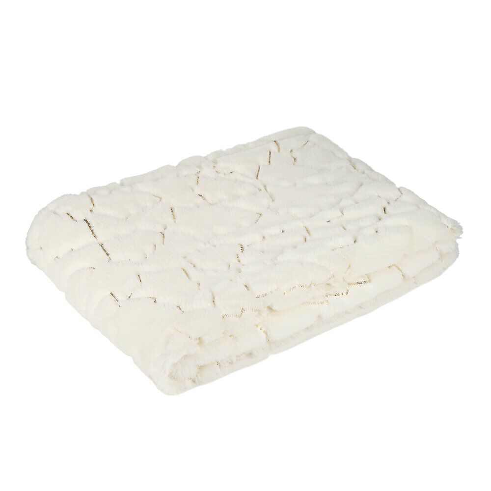Plaid sherpa fil doré cousu L160X130 cm polyester (2 modèles marron ou blanc)