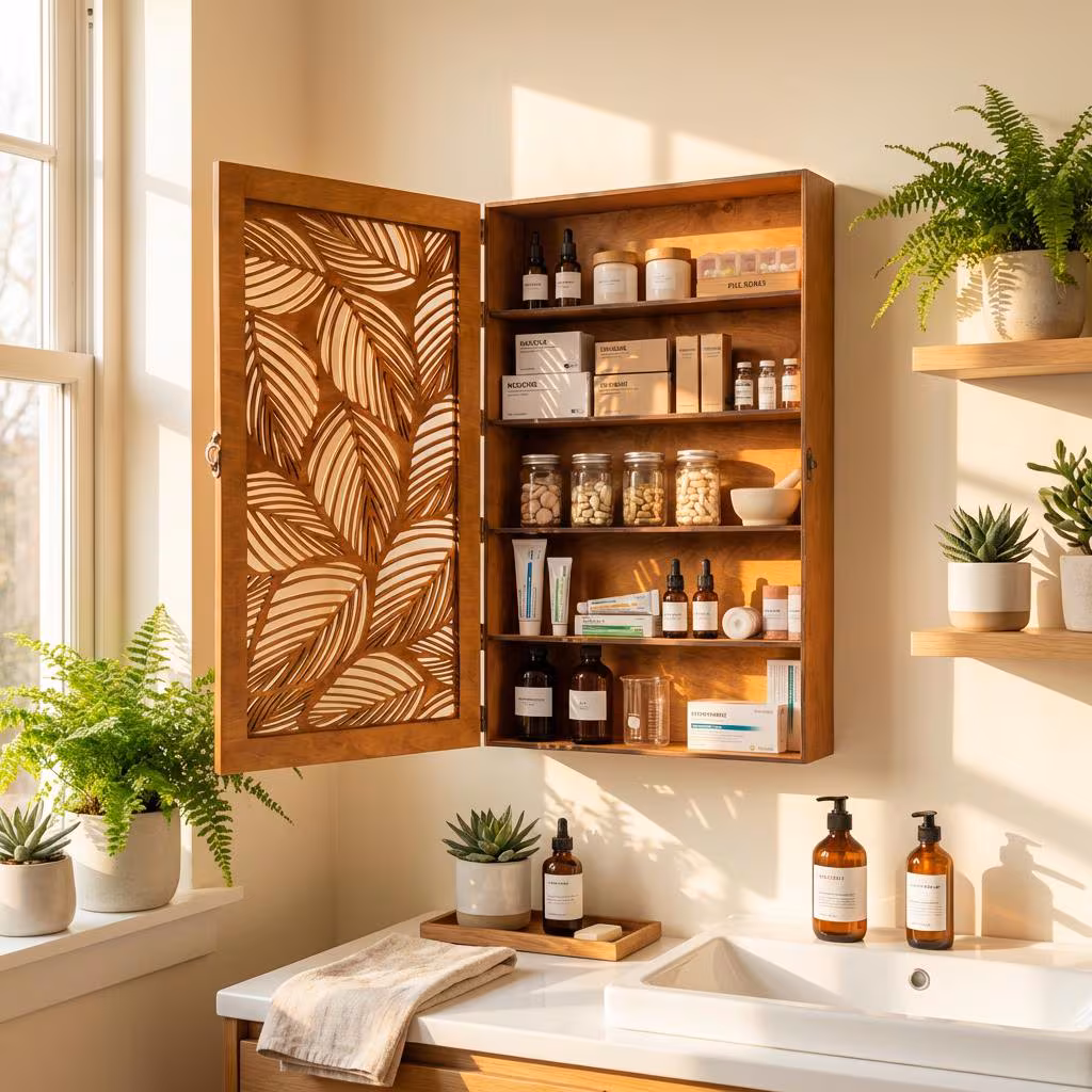 Wooden Bathroom Wall Cabinet, Wall Mounted Medicine Cabinet, Rustic Bathroom Storage Cabinet,Wall Cabinet With Door,Carved Wood Wall Cabinet
