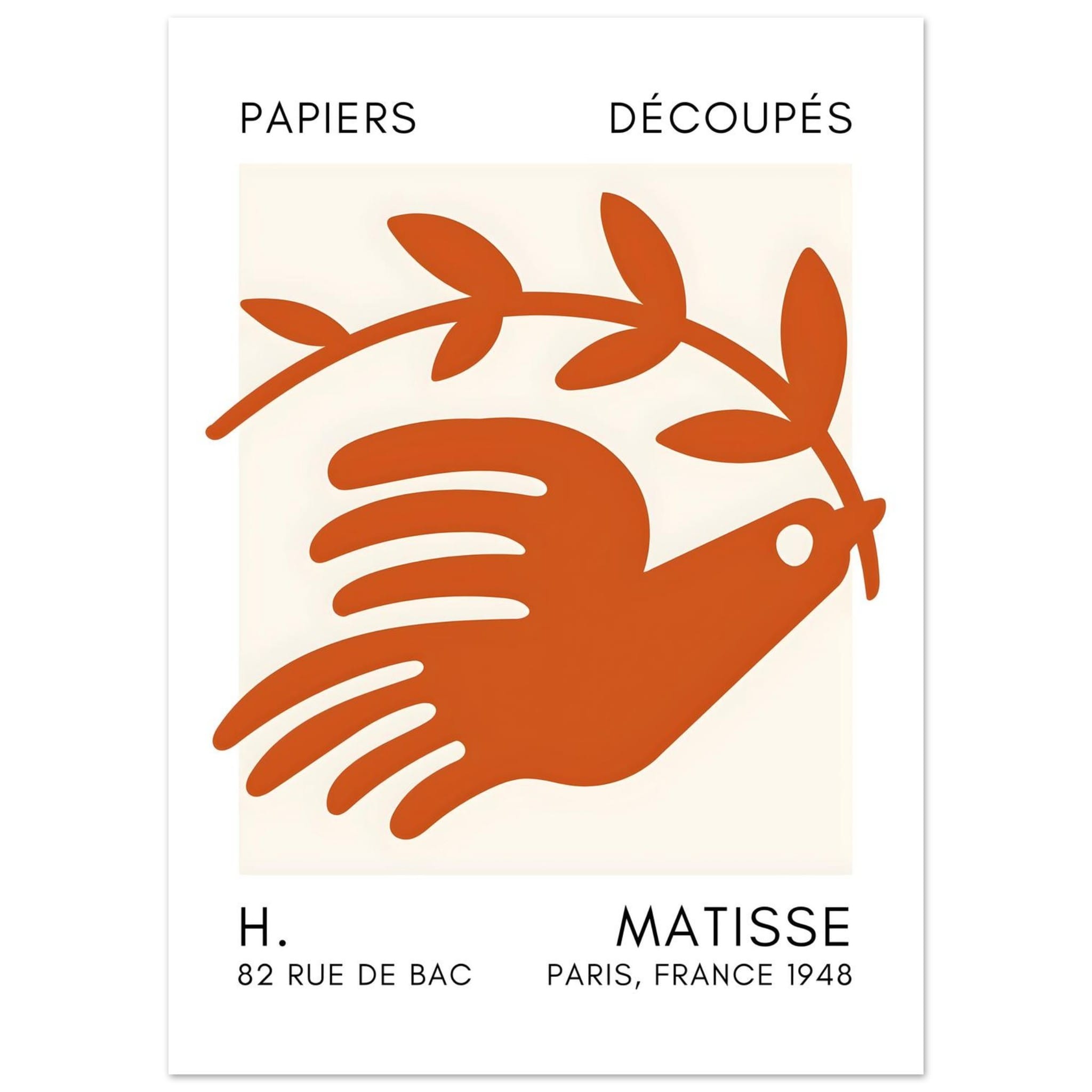 Artfulprints Poster Matisse – Peace dove orange  - 50x70 cm - Oranje