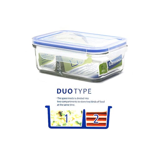 Glasslock Duo Tempered Glass Rectangular Container 670ml With Lid