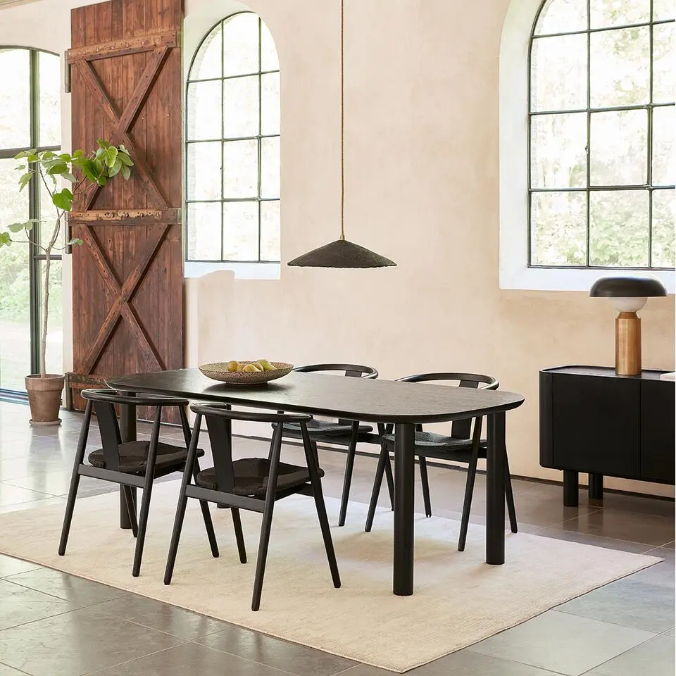 Olivine Kenza Eikenhouten Eetkamerstoel - Zwart met Rieten Zitting