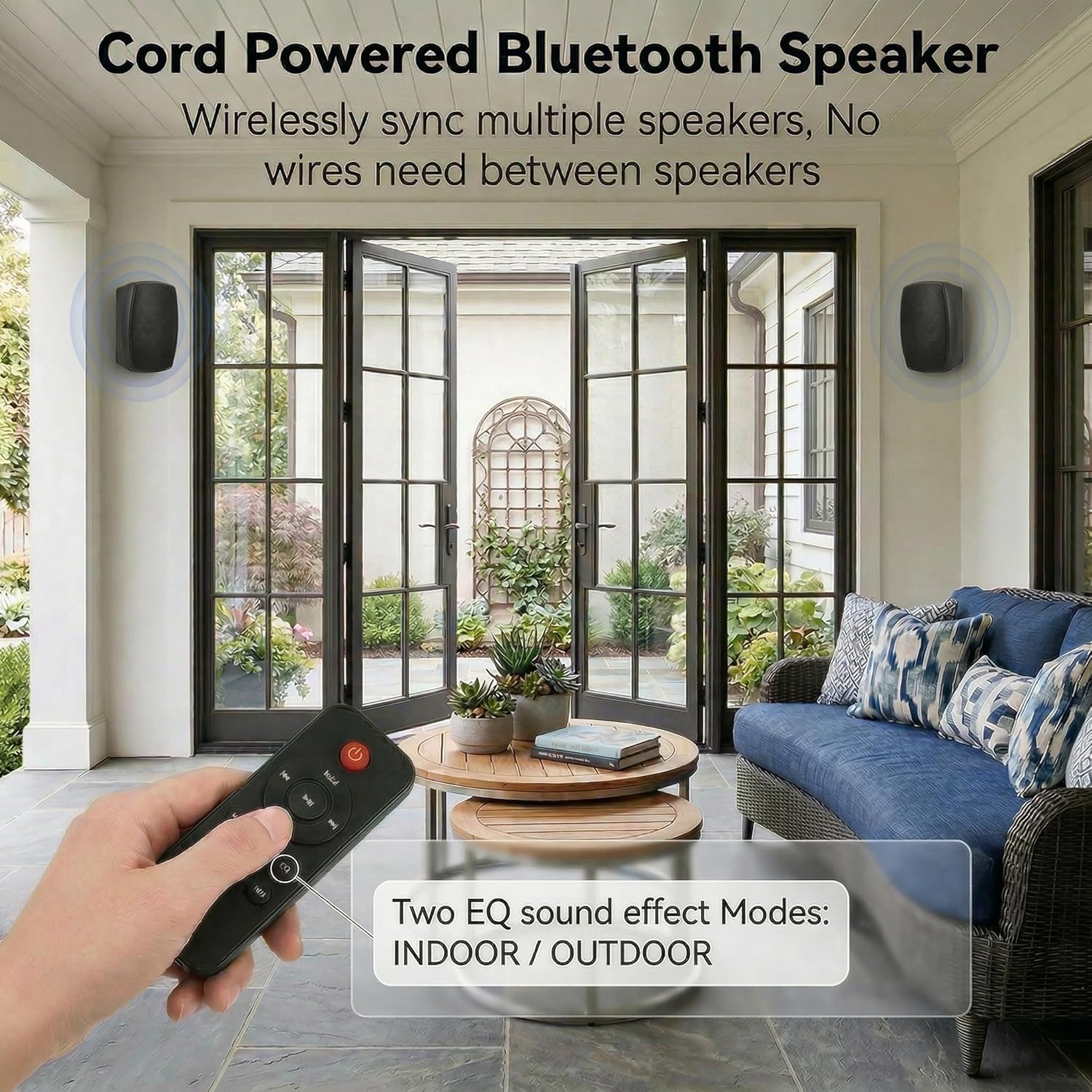 6.5 Inch Wall Mounted Bluetooth 5.4 Speakers, Peak 400W Indoor/Outdoor Waterproof Multi-Sync 200 Speakers/Auto-Pairing Auracast/Remote Control, 120 FT Range for Patio/Garage/Home (Black, Pair)