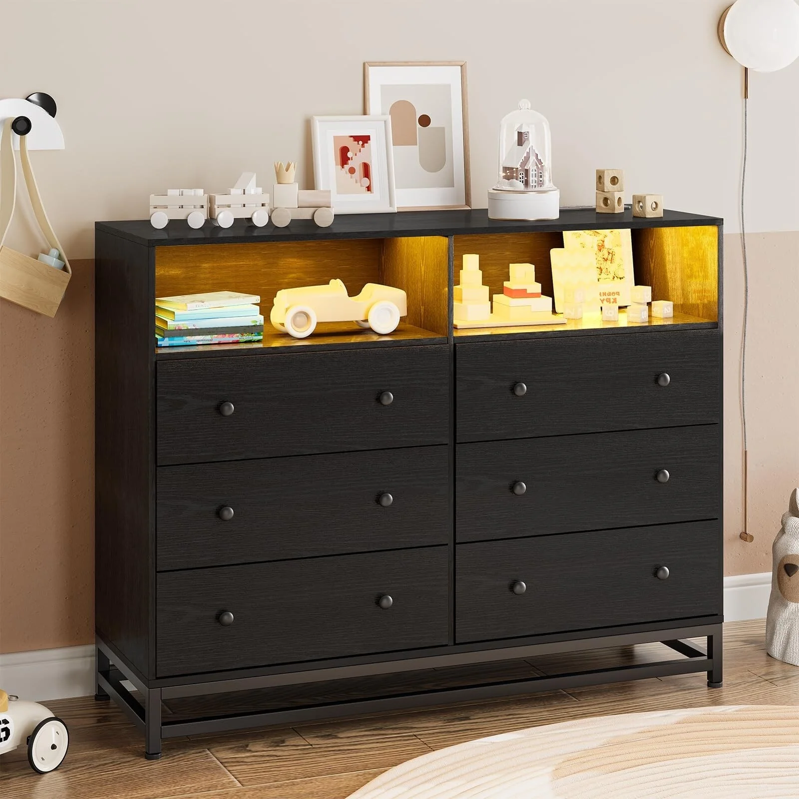 Wide Dresser for Bedroom with Charging Station