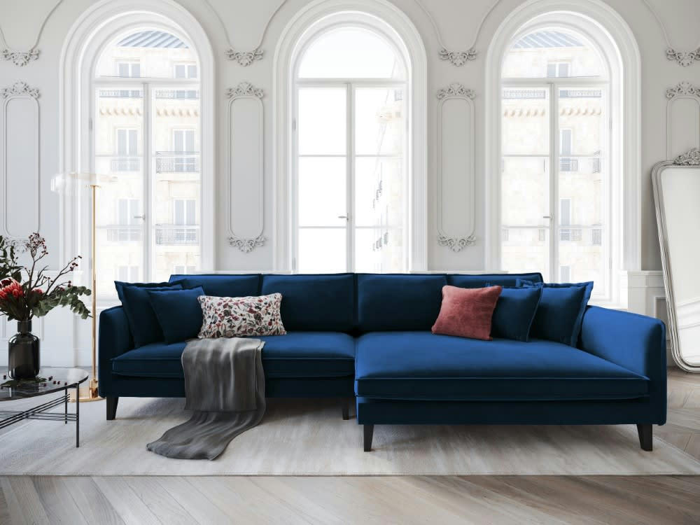 PROVENCE - Canapé d'angle 4 places en velours bleu roi