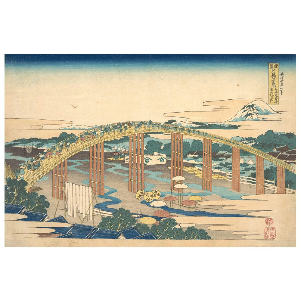 - Tableau pont de Yahagi à Okazaki sur le Tokaido K. Hokusai 60x90cm
