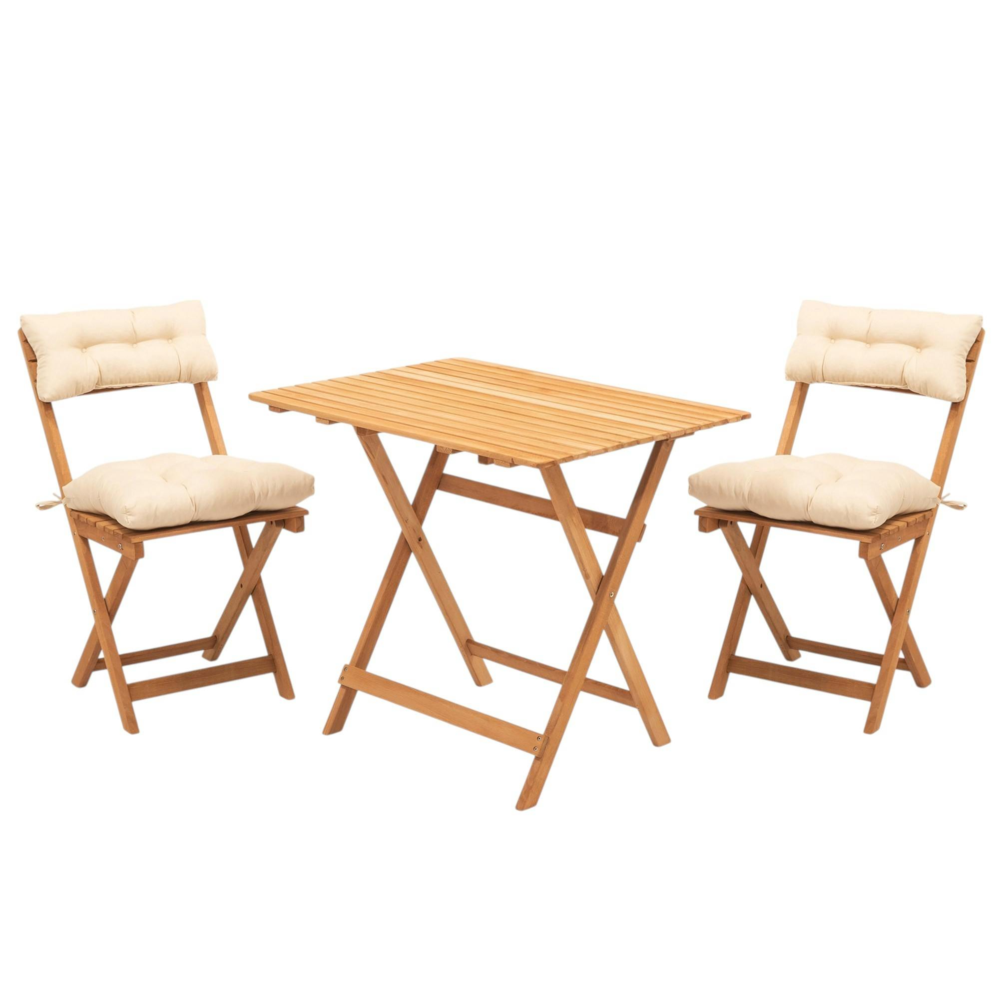 Salon de jardin 2 places - pliant, 4 coussins SORA