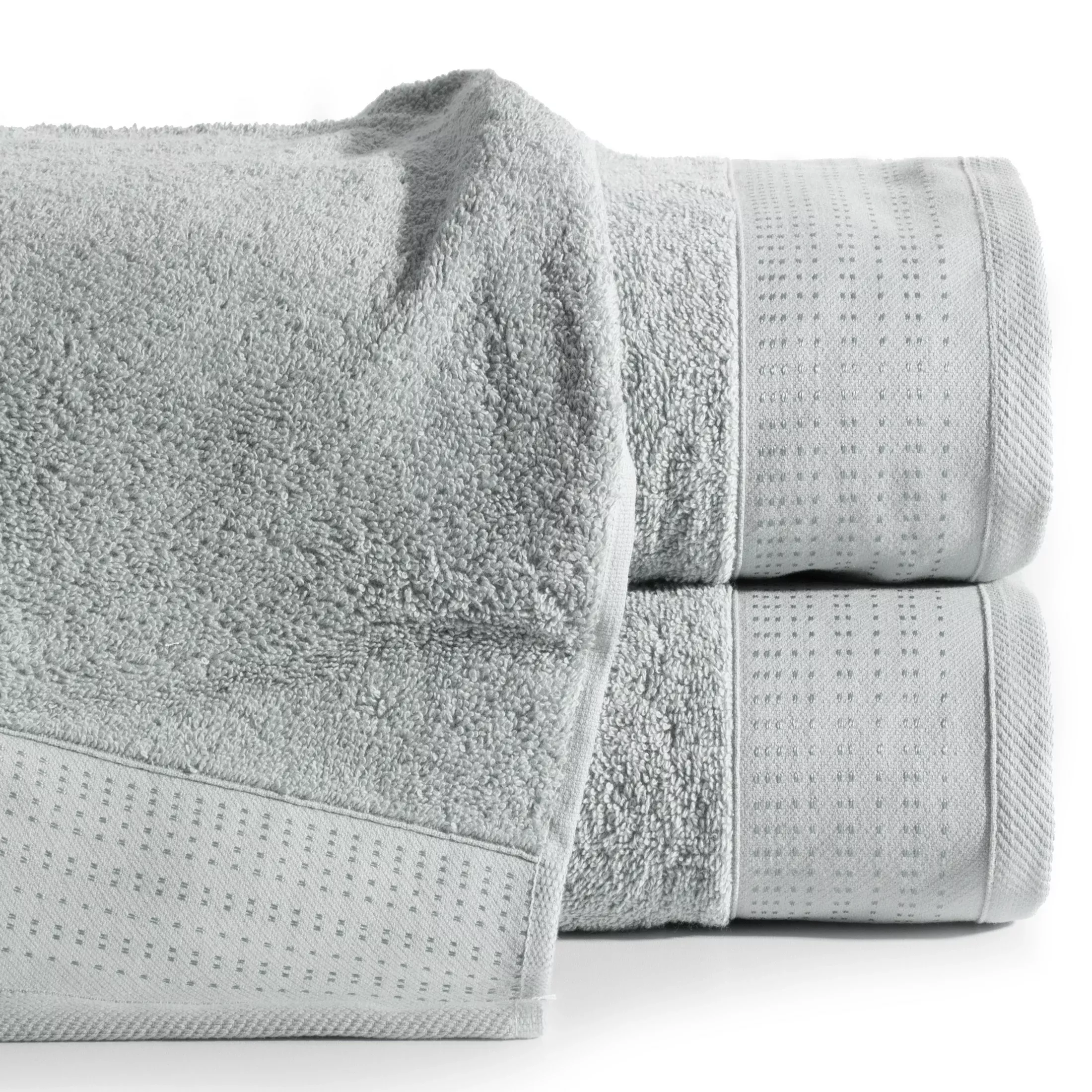 Ręcznik kąpielowy 50x90 cm bawełniany kolor stalowy z żakardową bordiurą z drobnymi punkcikami 480 g/m2 STELLA