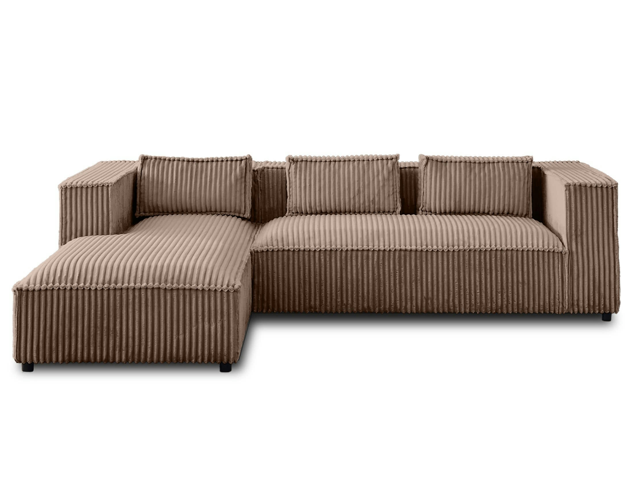 STELLA - Canapé d'angle gauche 4 places en velours grosses côtes taupe