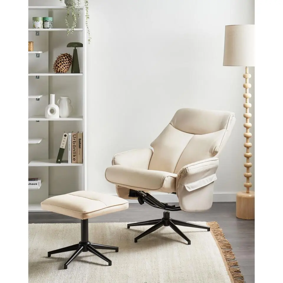 ERATO - Relaxfauteuil met voetenbank - Beige - Veganistisch leer