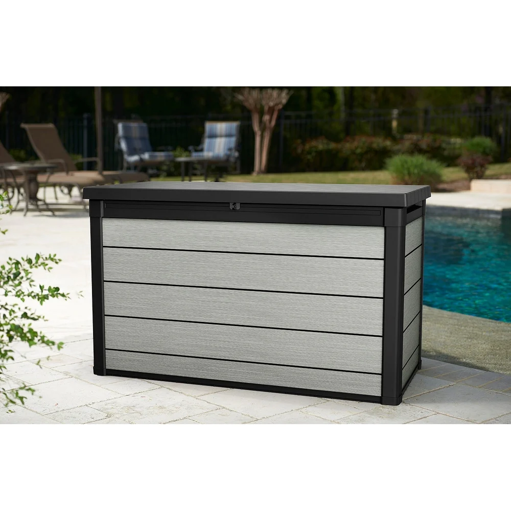 Keter Denali 200 Gallon XL Durable Resin Outdoor Storage Deck Box For Furniture and Supplies, Grey