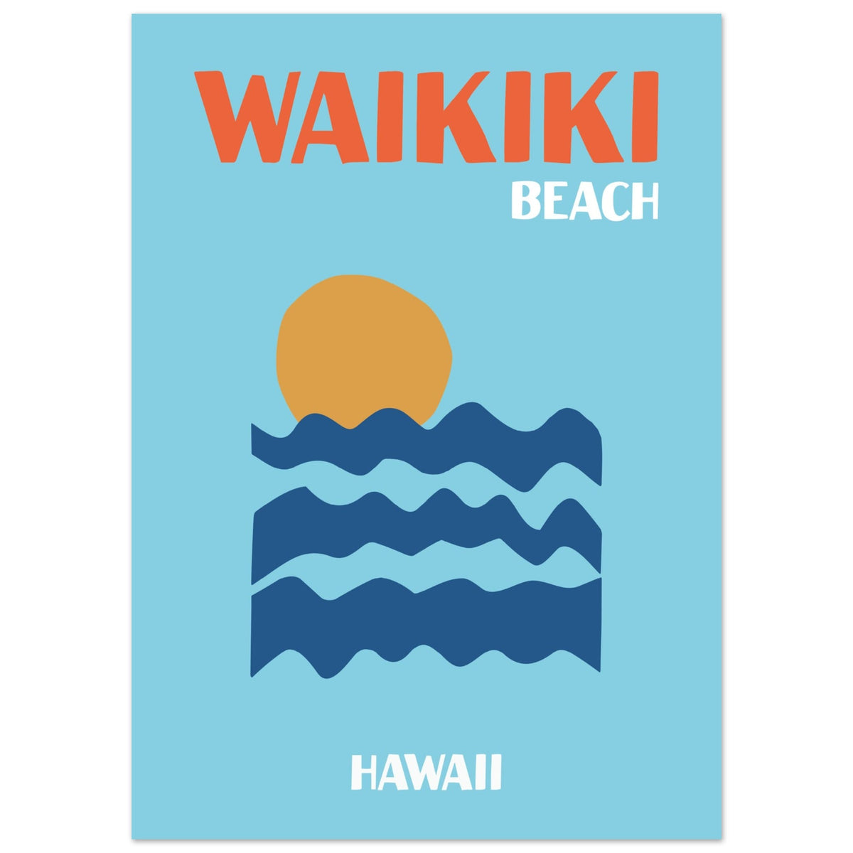 Artfulprints Poster Hawaii - Waikiki Beach  - 50x70 cm - Blauw