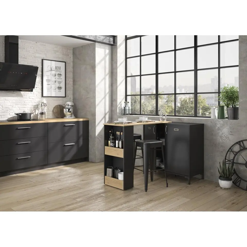 Diagone Draaibare bar Manchester - zwart/eikenlook