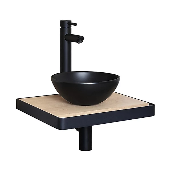 Meuble lave-mains SOHO plan fin p-serviette face vasque noire   robinet