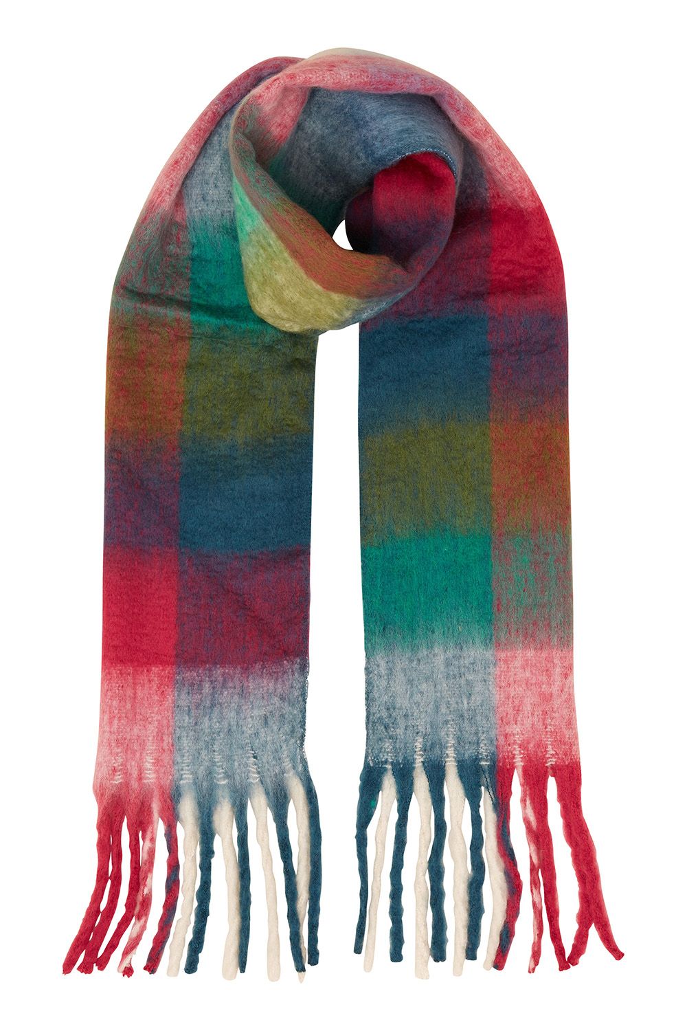 Yumi Multi Check Soft Tassel Scarf