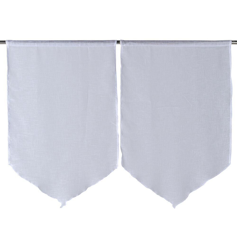 Vitrage passe tringle finition pointe effet lin uni blanc 60x90 cm x2