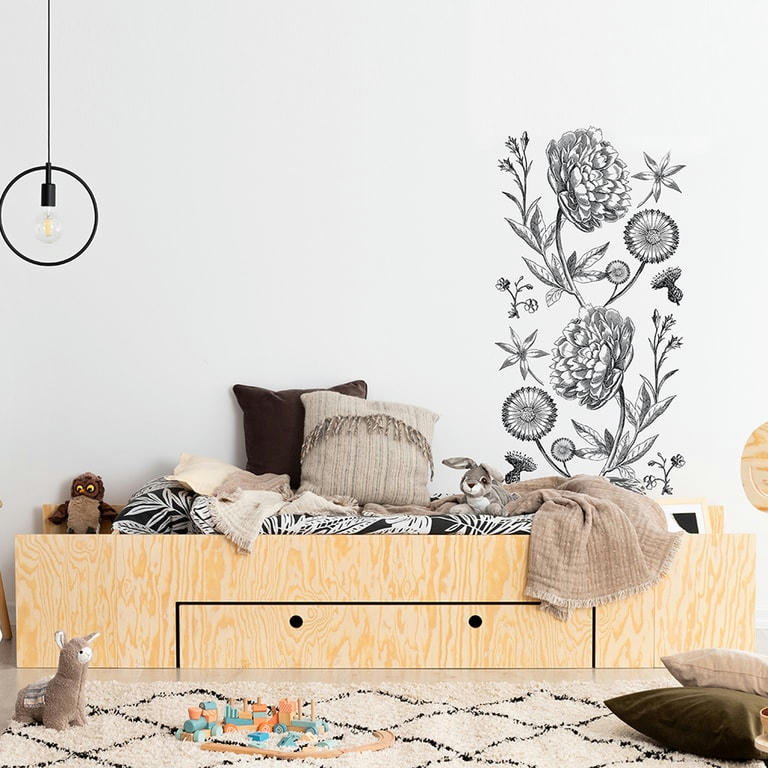 TRISTAN - Lit 90x190 sommier et tiroir inclus naturel