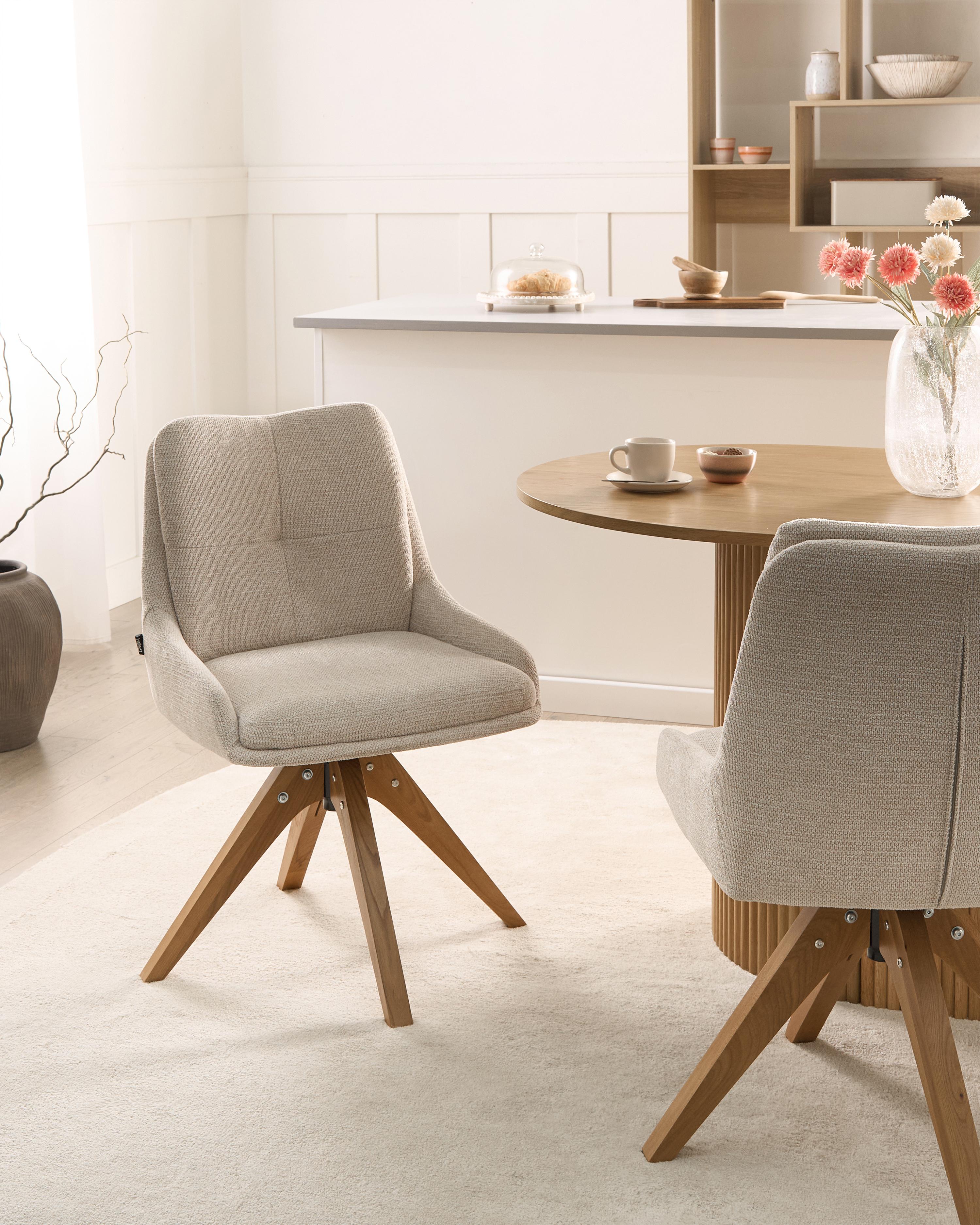 Set of 2 Dining Chairs Swivel DORRIS Fabric Light Beige