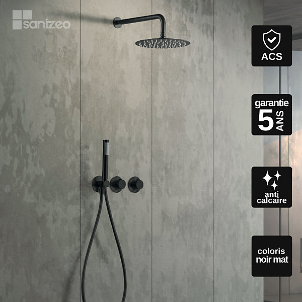 Colonne de Douche Encastrée Thermostatique Anti-Calcaire Noir Mat IMEX ASSEN GTA052/NG