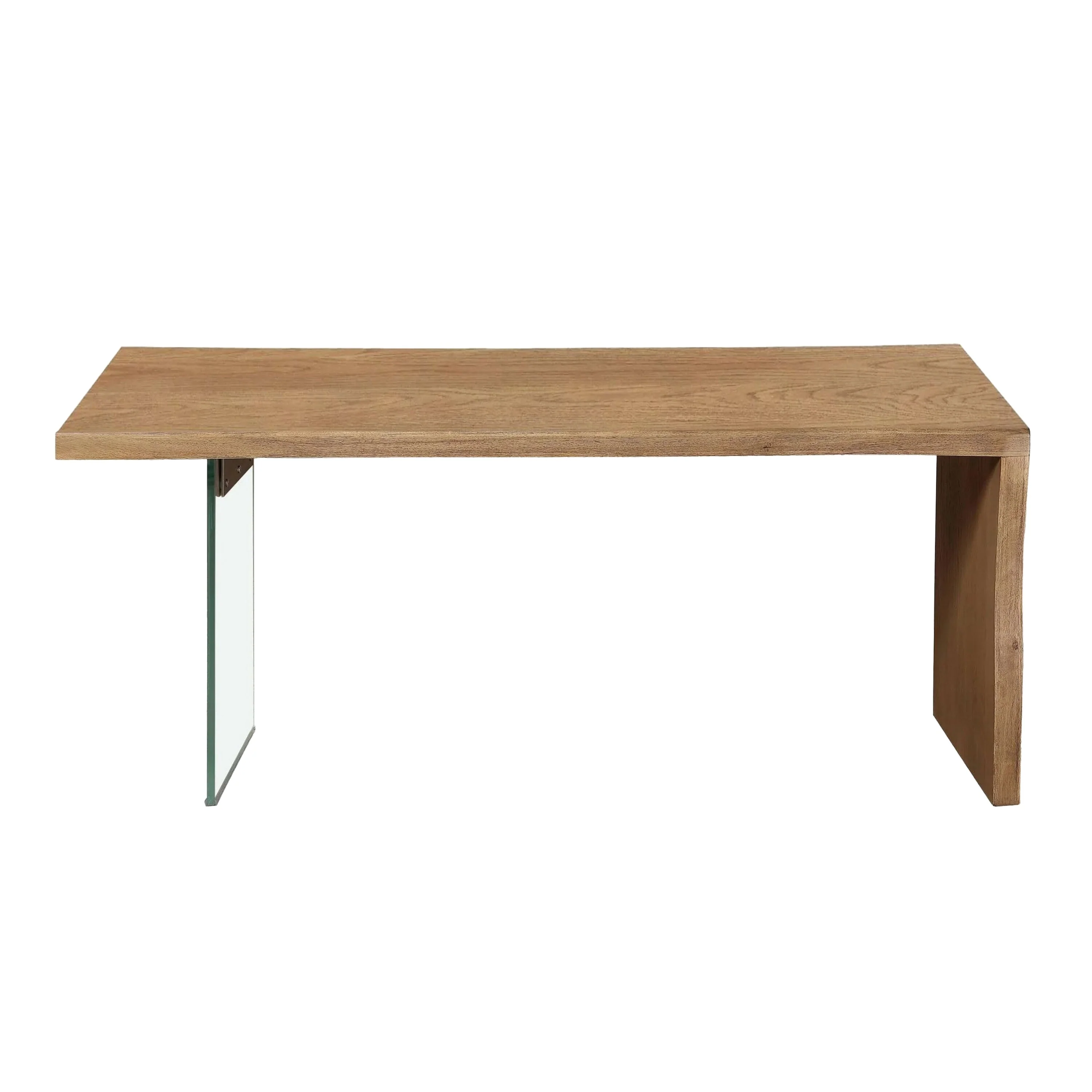 Uvi 68 Inch Writing Desk, Transparent Glass Leg, Waterfall Edge, Brown