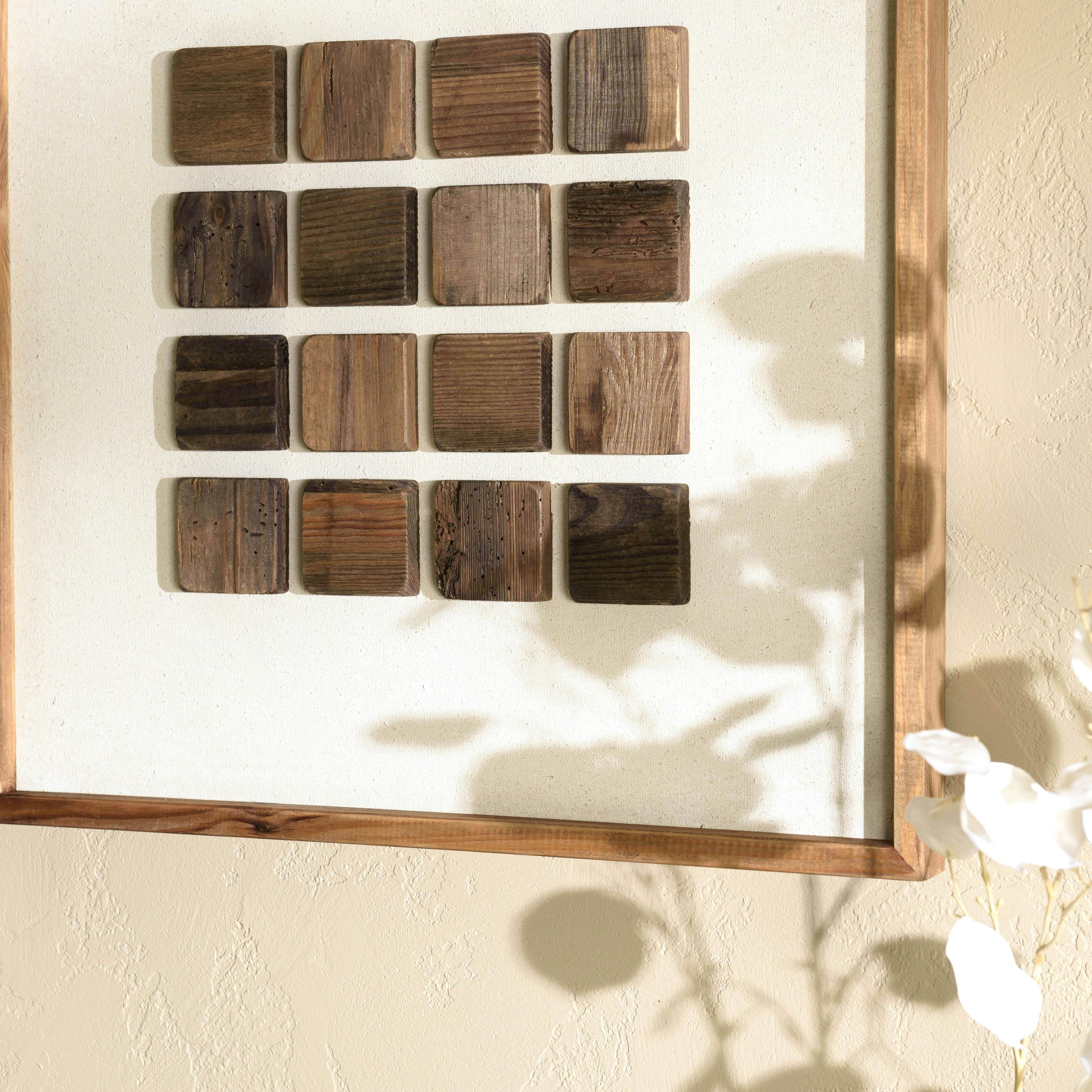 Décoration murale petits carrés bois sur fond blanc DENVER