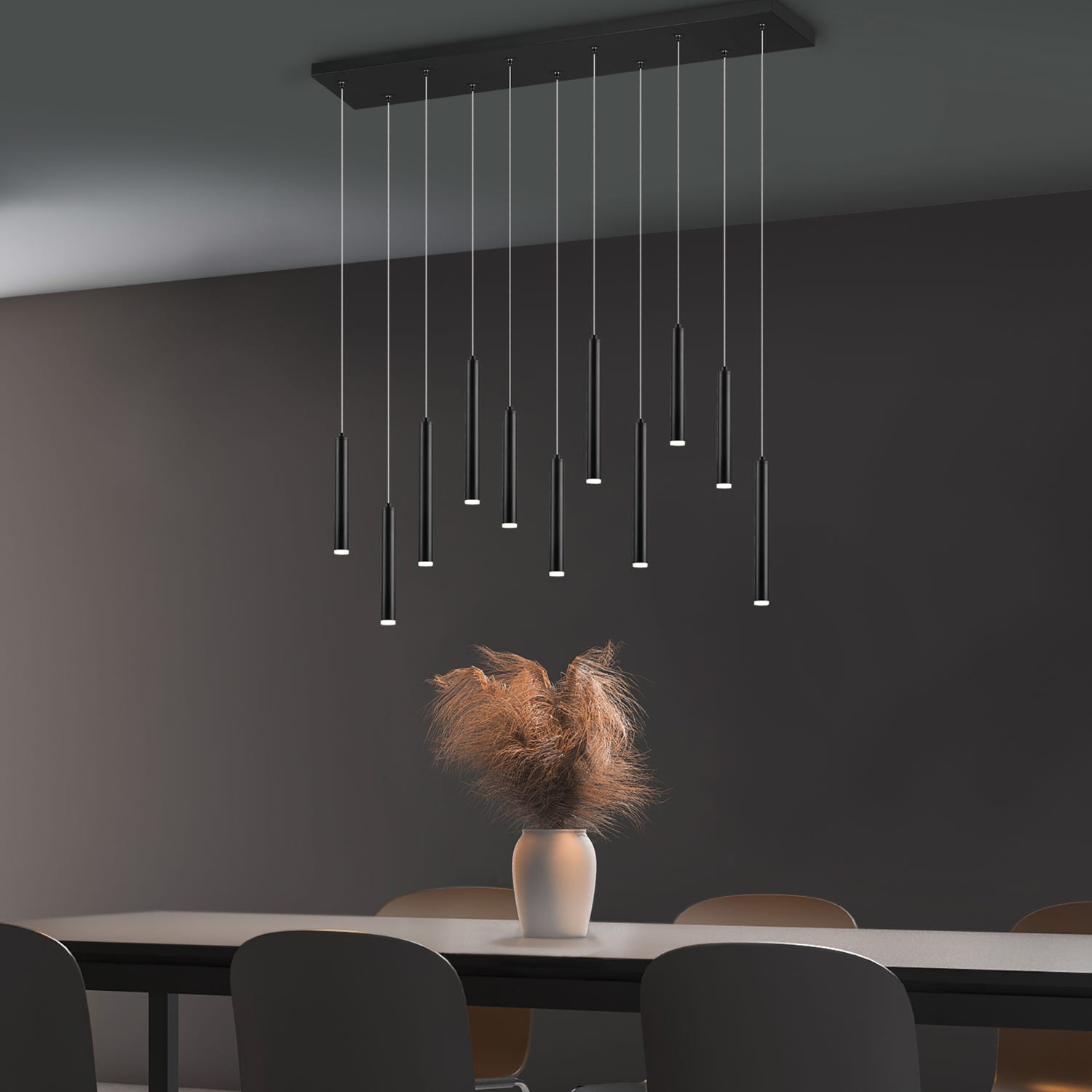 Lampada a sospensione 11 luci nera Tubular Trio