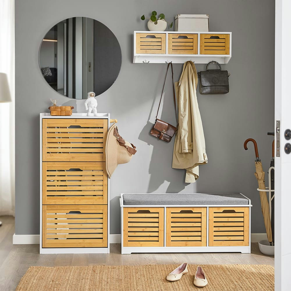 - Armoire à chaussures avec 2 crochets effect bois naturel