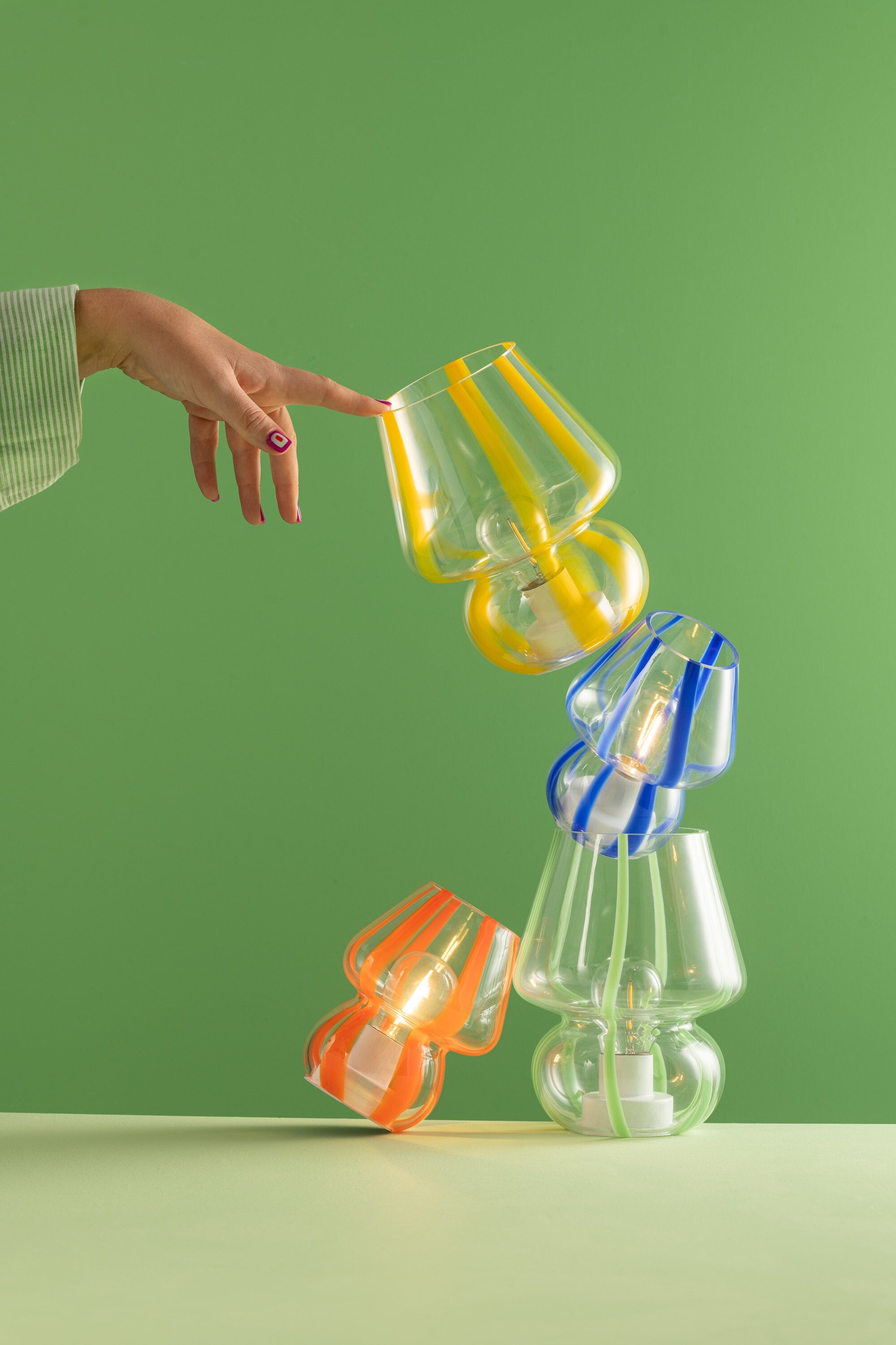 J-Line tafellamp Strepen - glas - transparant/blauw - small