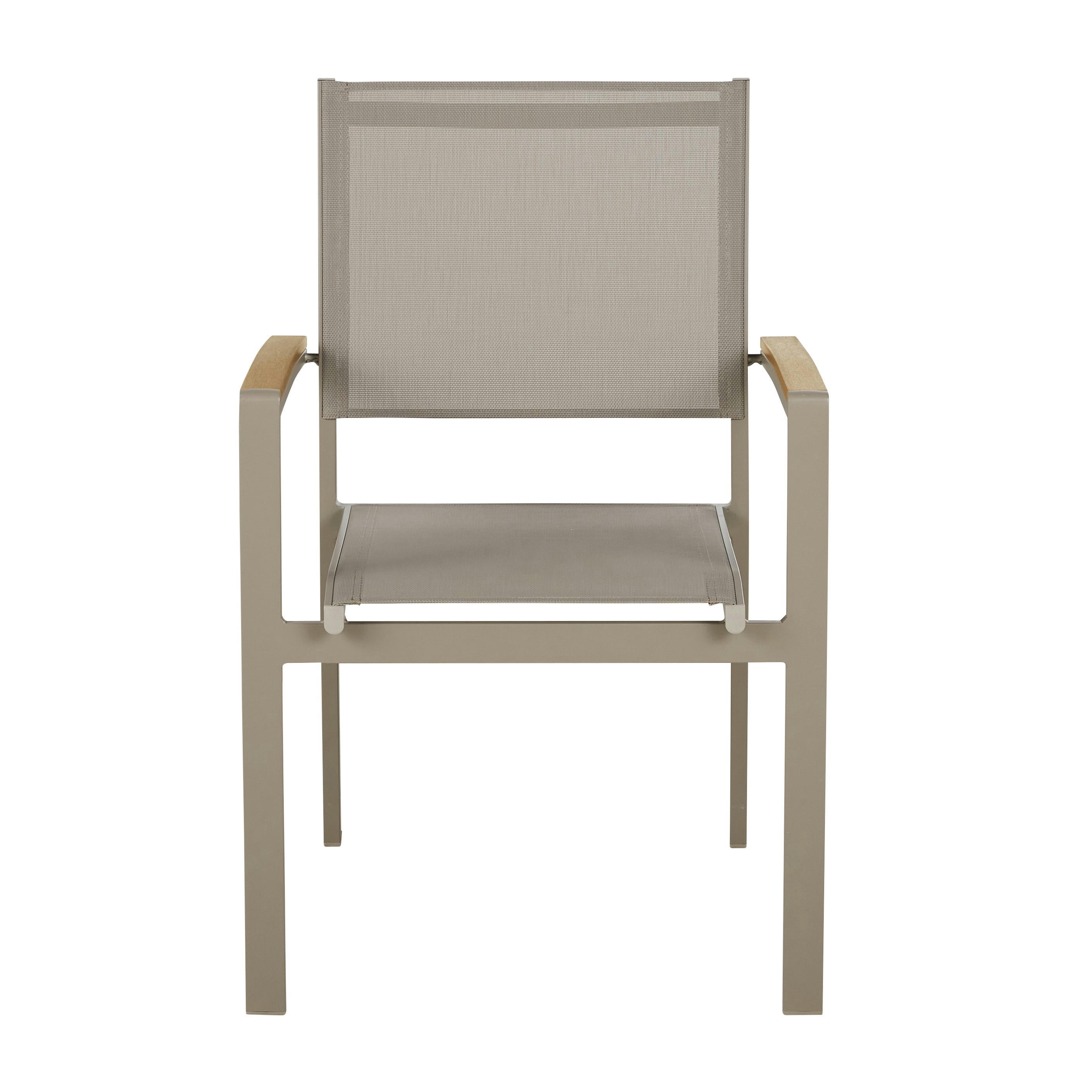 Fuji - Fauteuil à dîner de jardin en composite imitation teck et aluminium taupe