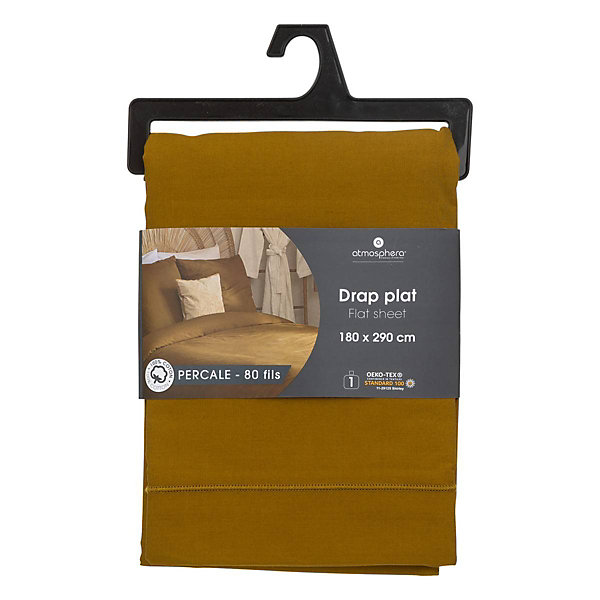 Drap plat - percale - mordoré - 180x290 cm - Atmosphera