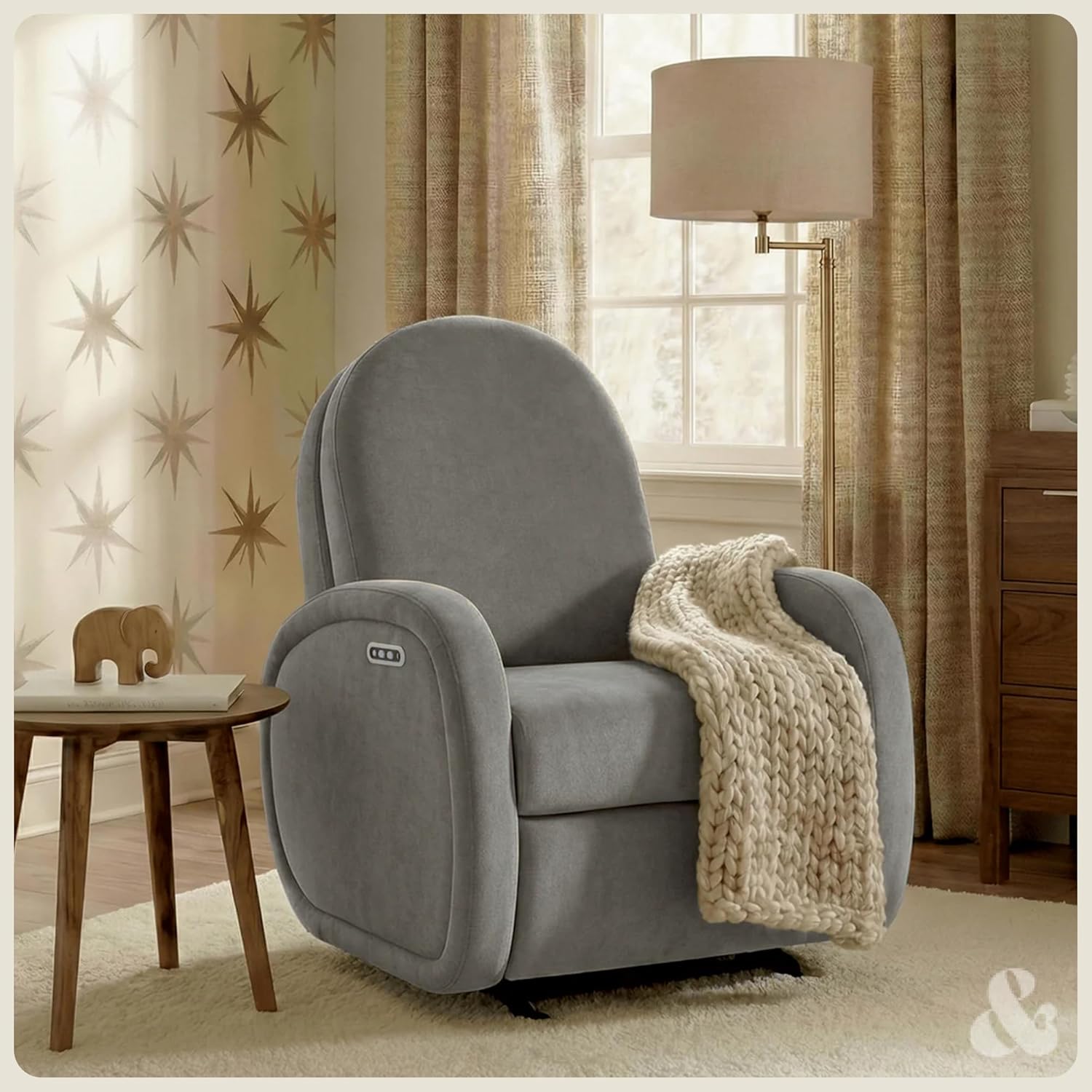 Austin Power Glider Recliner | Contemporary Nursery Glider Chair with Adjustable Headrest & Glide | Live Smart Stain-Resistant Fabric | Modern Recliner Chair for Nursery & Living Spaces, Gray