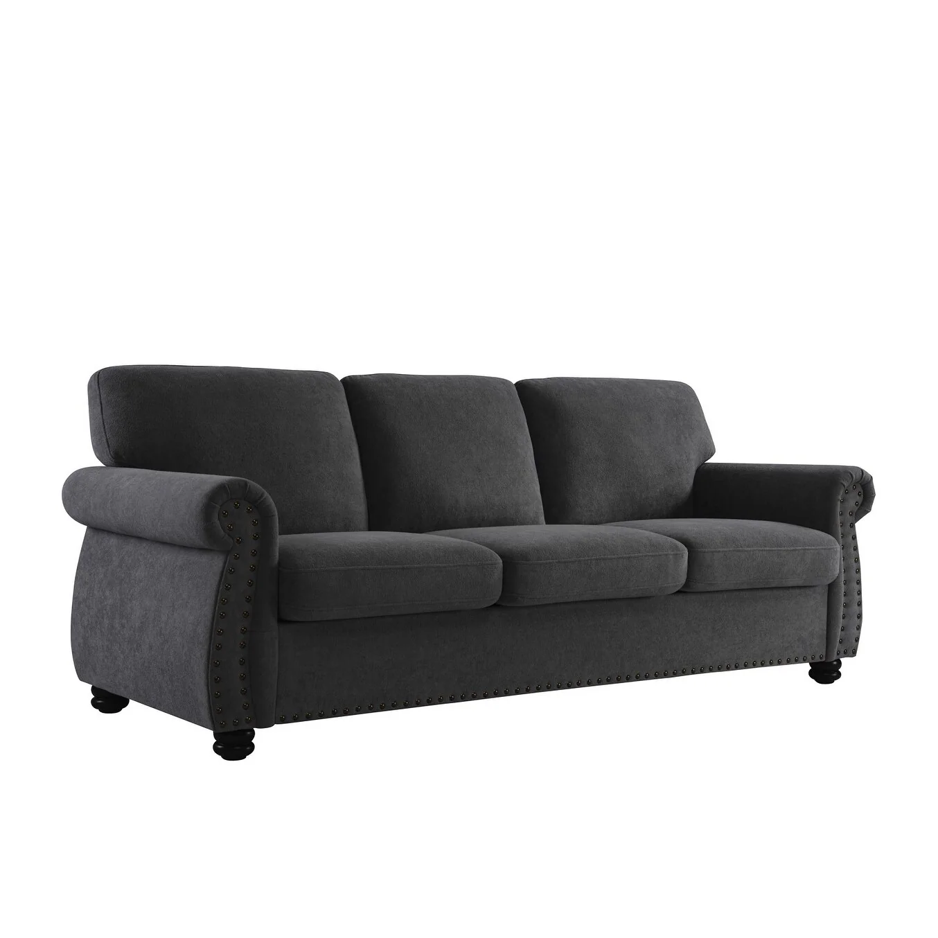Soft Velvet Sofa, Upholstered 3 Seater Couch With High-Density Foam, Loose Back Cushions And Solid Wood Turned Legs