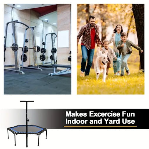 NNETM Rebounder Mini Trampoline with Adjustable Handle Bar(Blue)