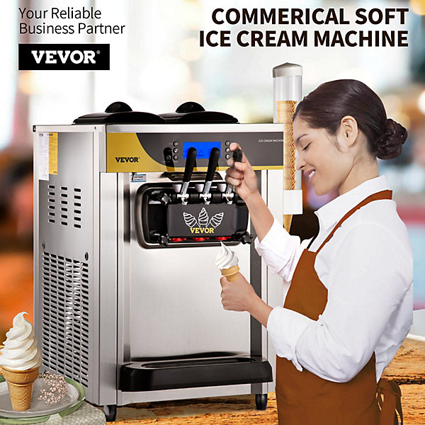 Machine à crème glacée 22-30 L h, trémie 2x6L, pré-refroidissement, 3 saveurs, nettoyage 1 clic.