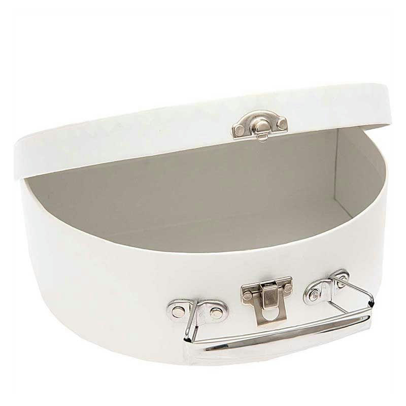 - Grande valise en carton semi-circulaire blanche à décorer 20x15x7cm