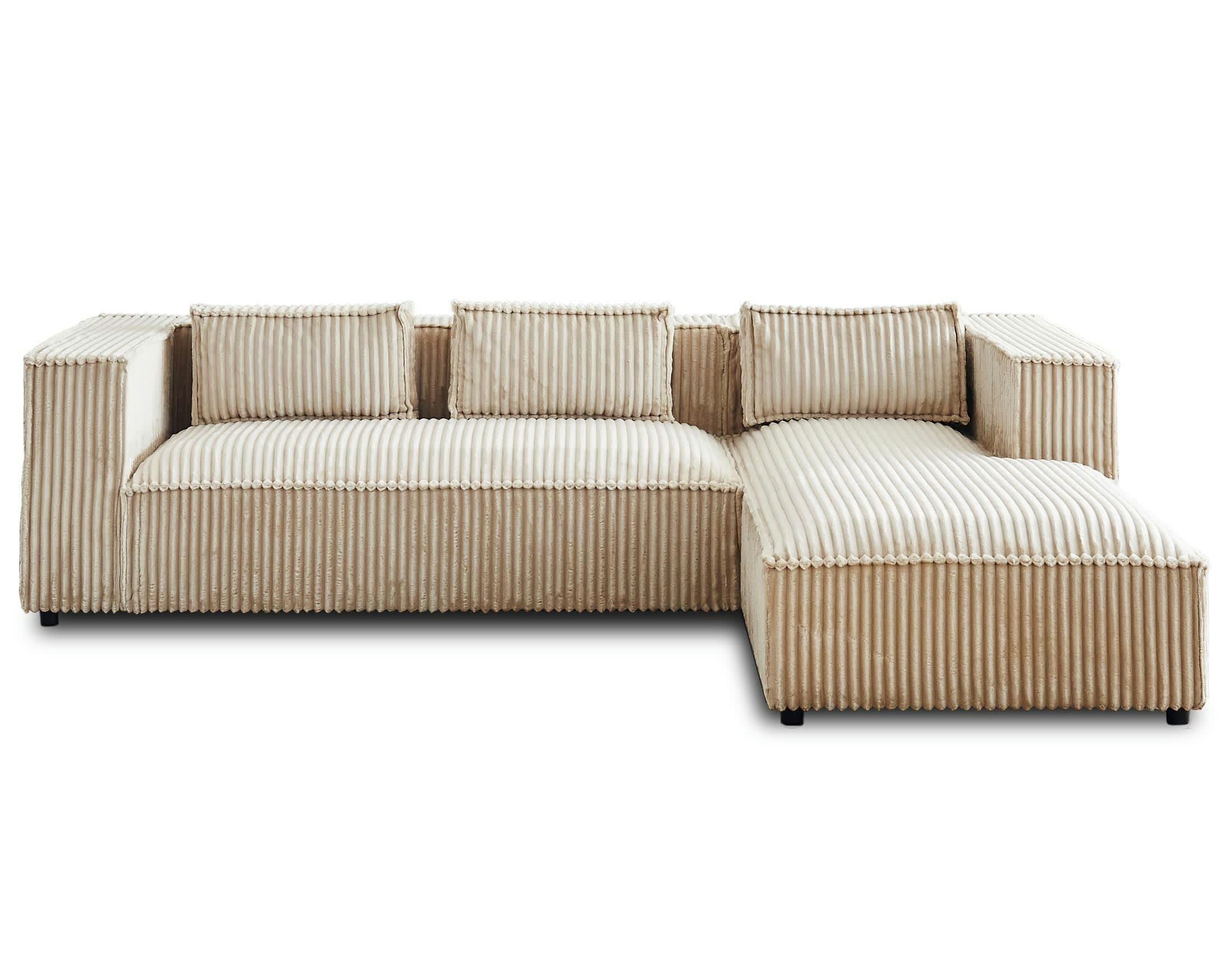 STELLA - Canapé d'angle droit 4 places en velours grosses côtes beige