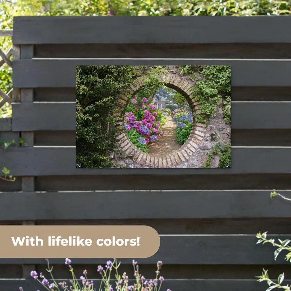 MuchoWow Tuinposter 90x60cm Doorkijk Bloemen Hortensia Zomer