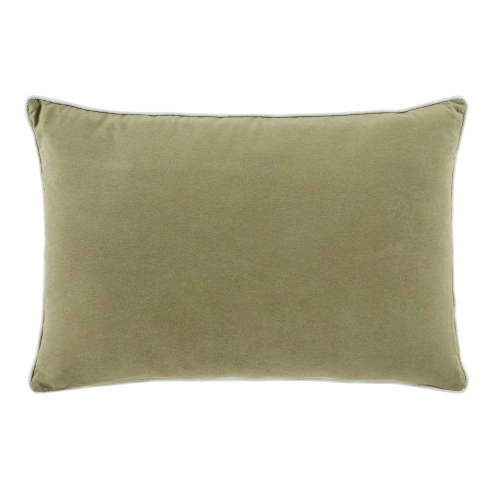 BESORGUES - Coussin en coton motifs feuilles vert kaki et écrues 60x40