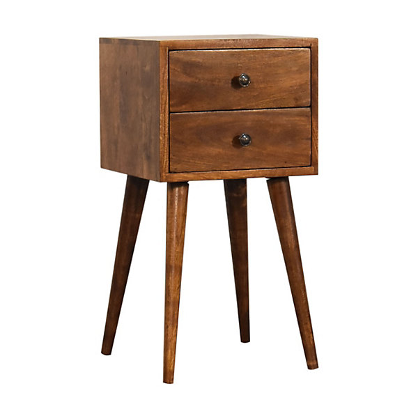 Artisan Furniture Bois massif Mini châtaignier table de chevet, 2 tiroirs, marron foncé