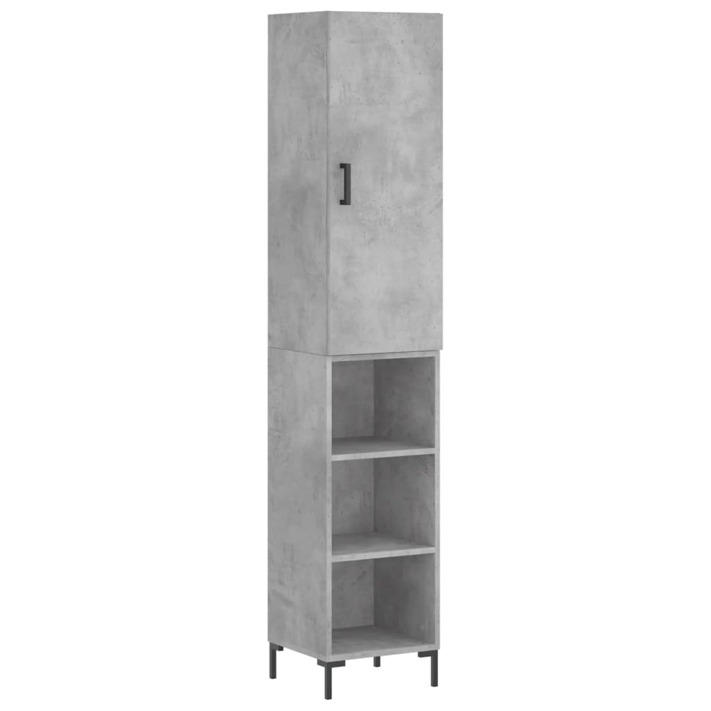 Szafka Regał Szara Beton z Drzwiami 34.5x34x180 cm do Salonu Pokoju