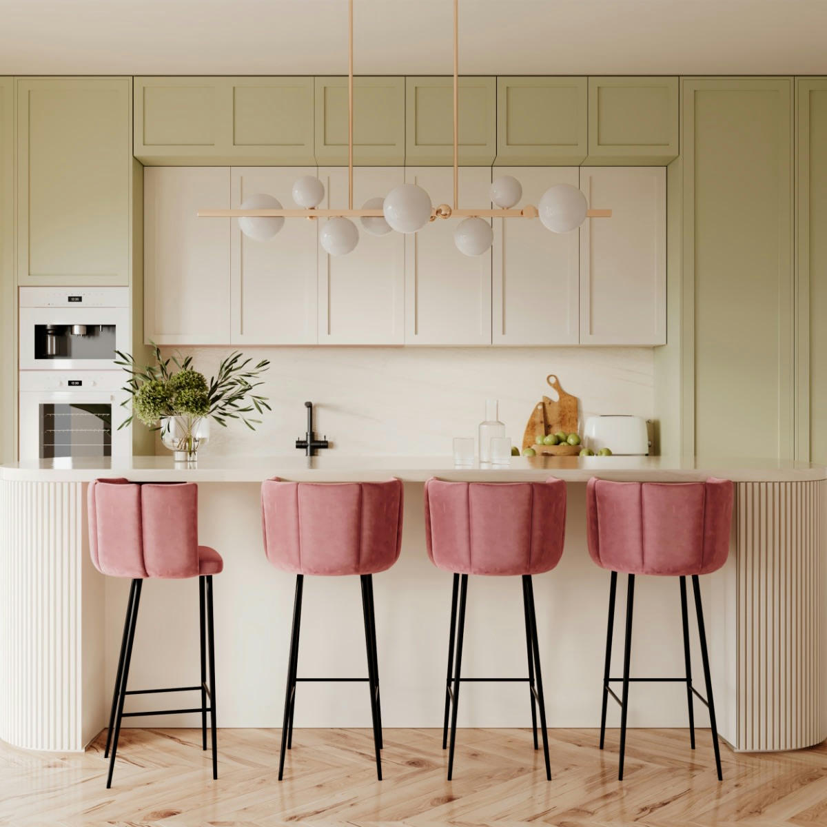 ROSY - Chaise de bar en velours rose 75 cm (lot de 2)