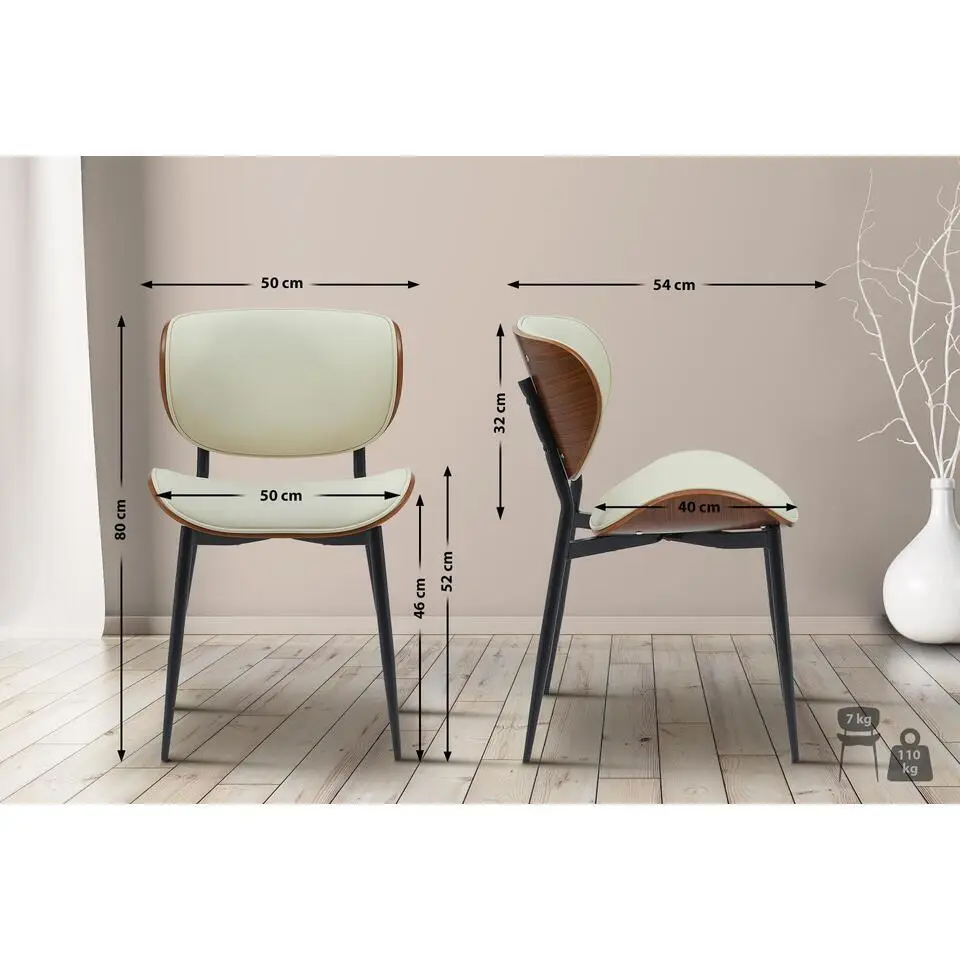 CLP Eetkamerstoel Enid Kunstleer - walnoot/creme