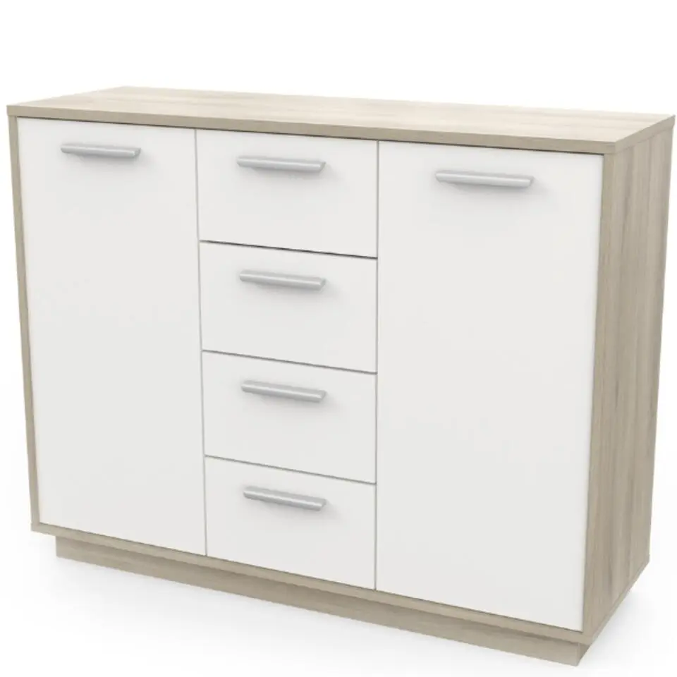 Commode Leontien 2 draaideuren en 4 lades-Kronberg eik/mat wit