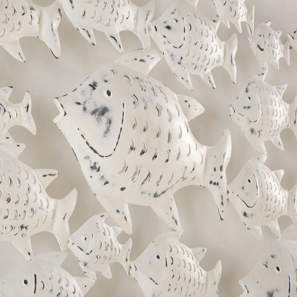 OCELLA - Déco murale poissons en métal effet vieilli 256x92