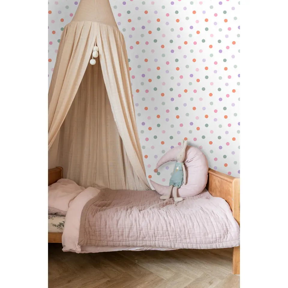 ESTAhome behang stip paars, oranje, roze en groen - 50 x 900 cm
