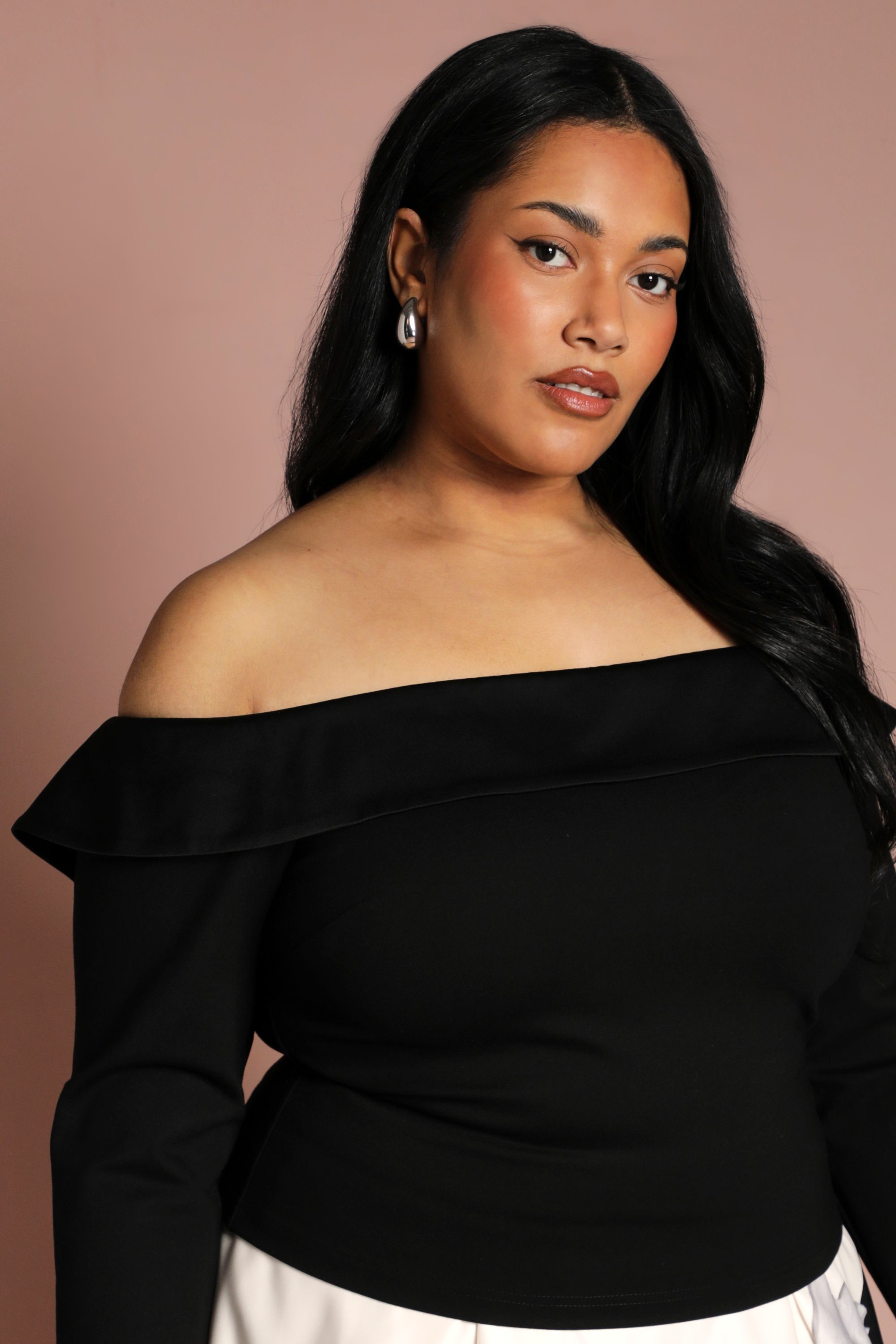 Coast Plus Long Sleeve Satin Bardot Top
