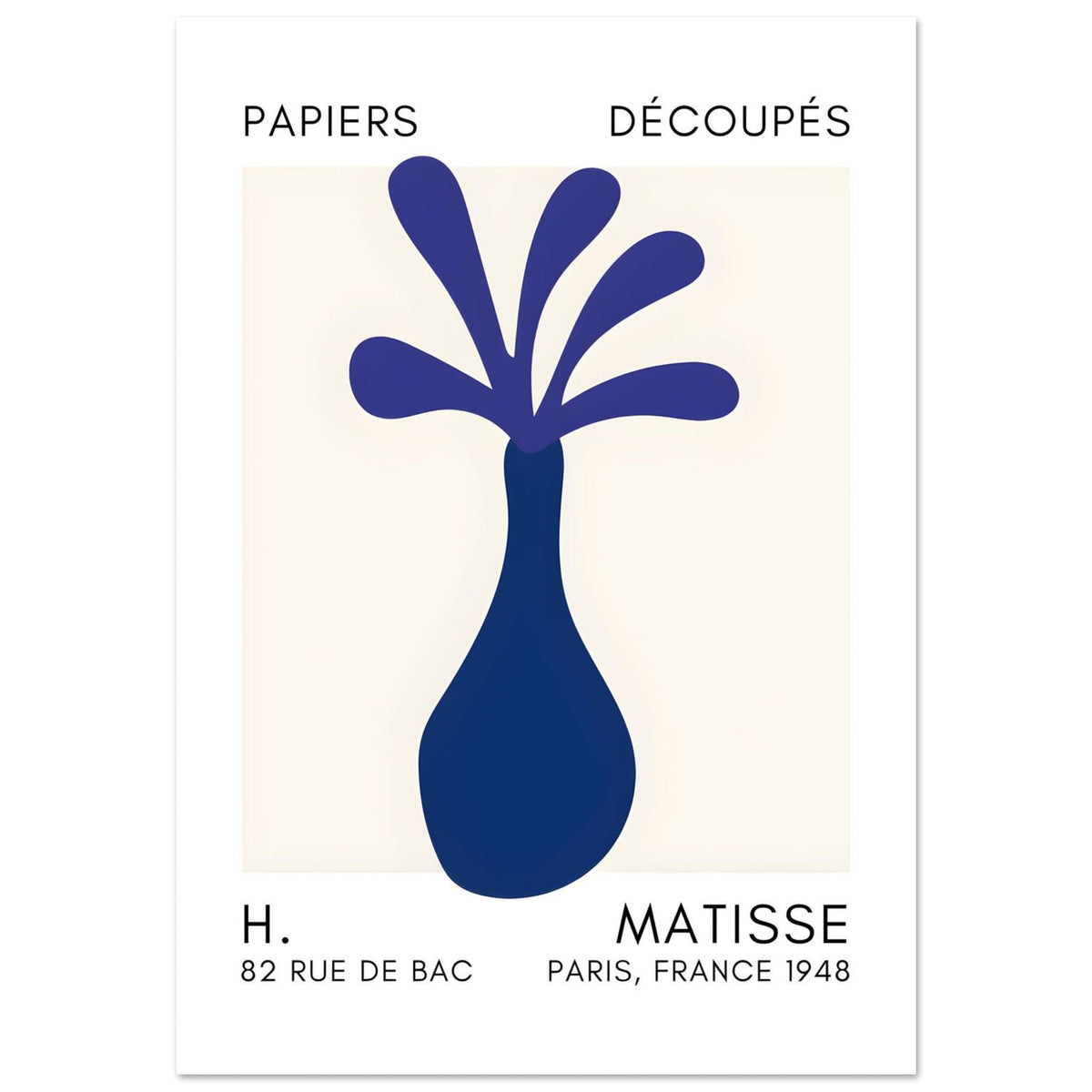Artfulprints Poster Matisse - Ocean flower navy blue  - A4 21x29.7 cm - Blauw